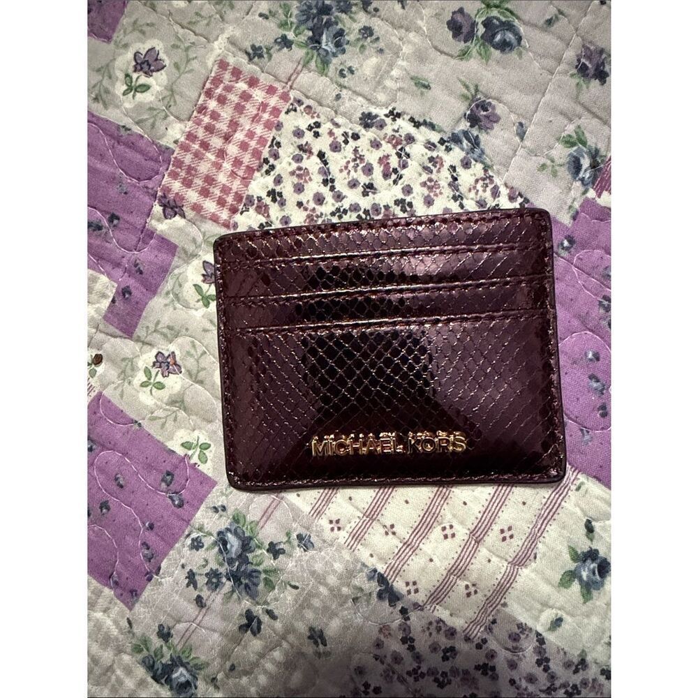 Michael Kors Metallic Plum Card Holder with Gold Logo